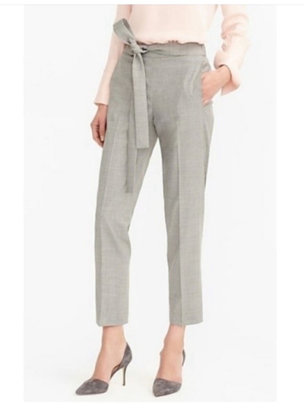 J.Crew Gray Wool Blend Tie Waist Cropped Pants Tapered Leg Dress Pants – Size 6